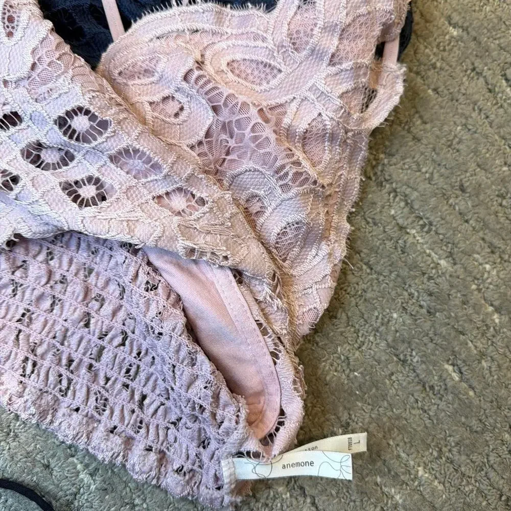 Bundle of 3 lace bralette tank tops in black, navy, and pink